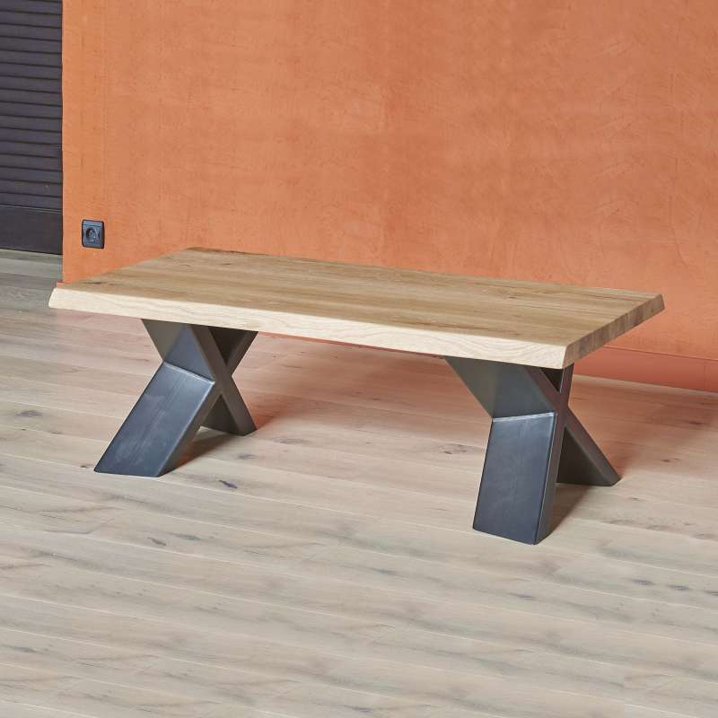 Table basse bois chene metal
