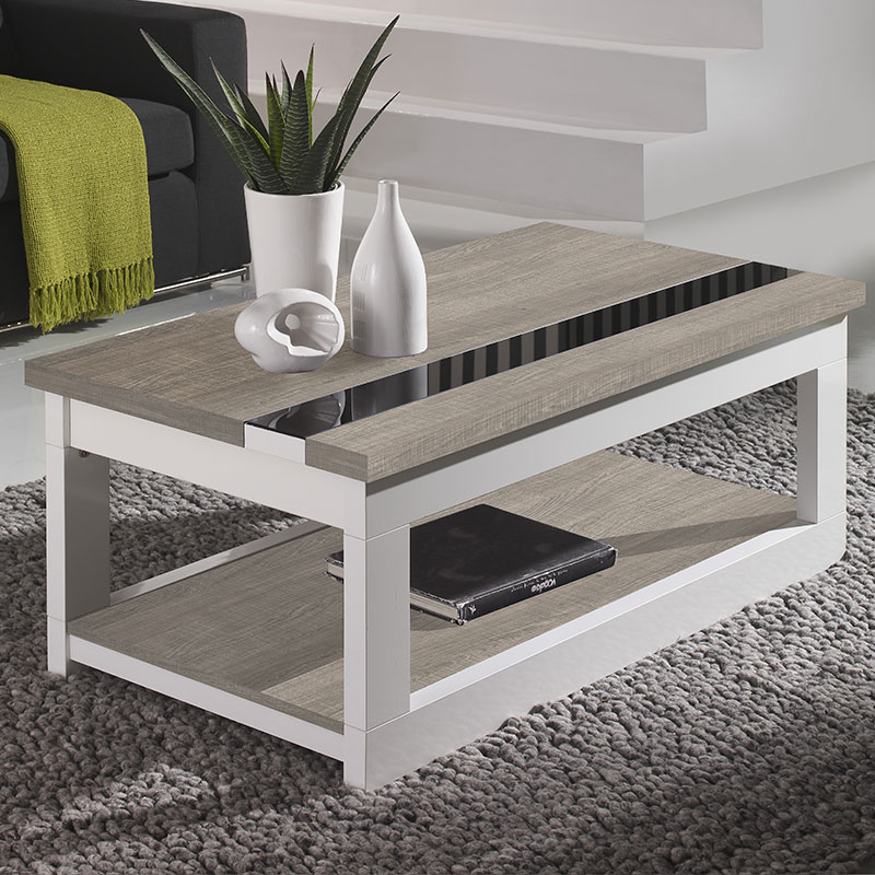 Table basse blanc et bois clair
