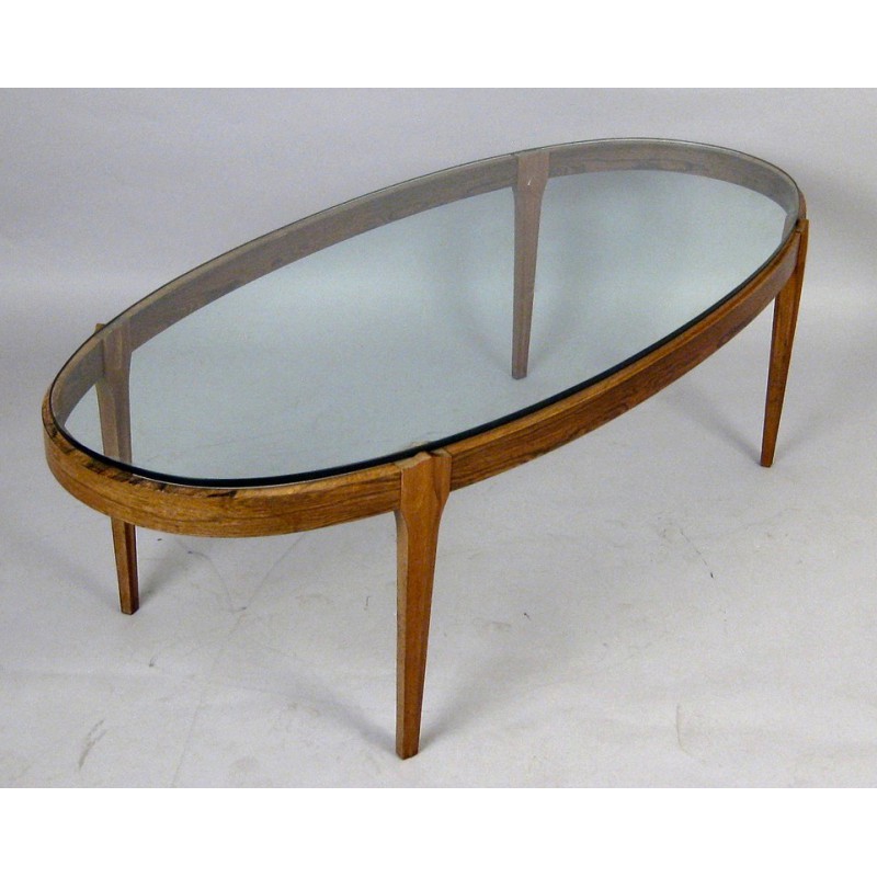 Table basse ovale bois et verre