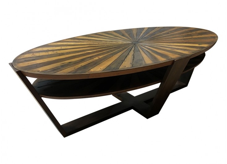 Table basse ovale blanc et bois