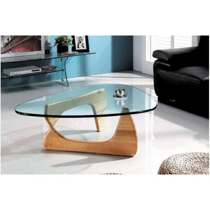 Table basse pied bois plateau verre