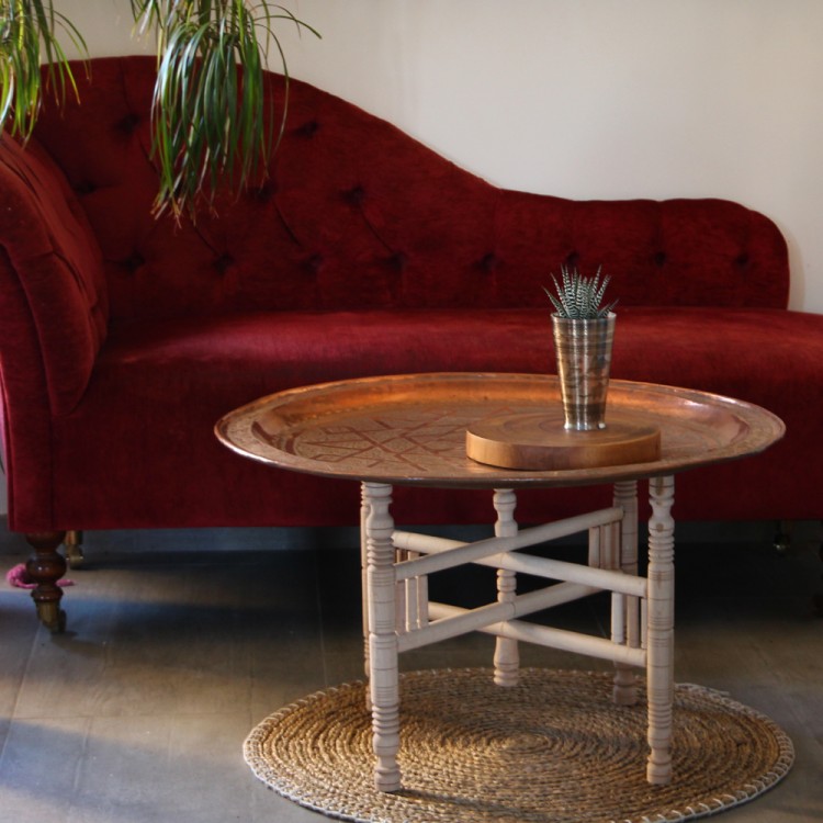 Table basse bois et cuivre