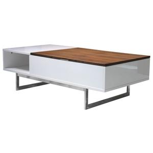 Table basse relevable blanc bois