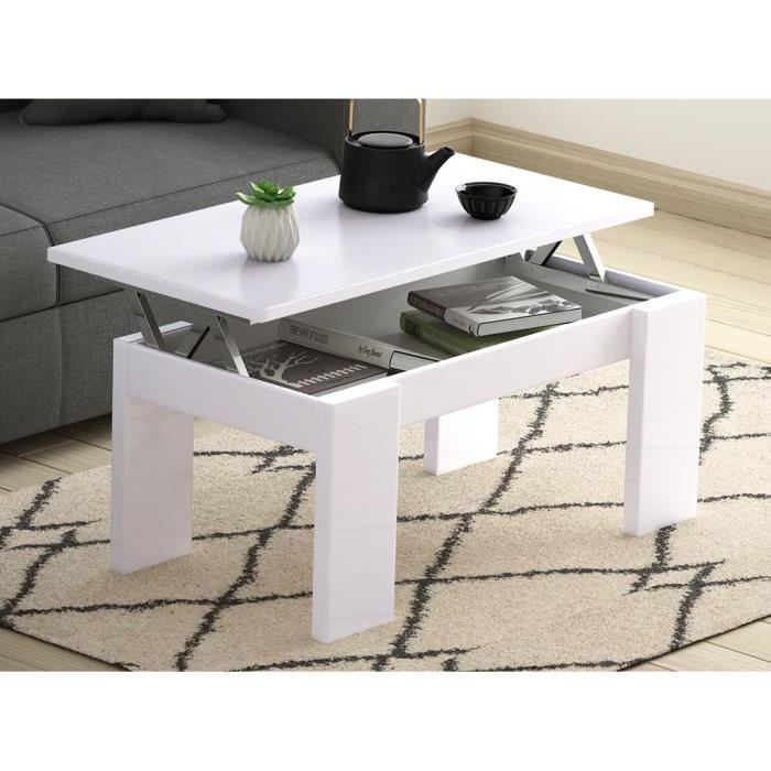 Table basse plateau relevable blanc