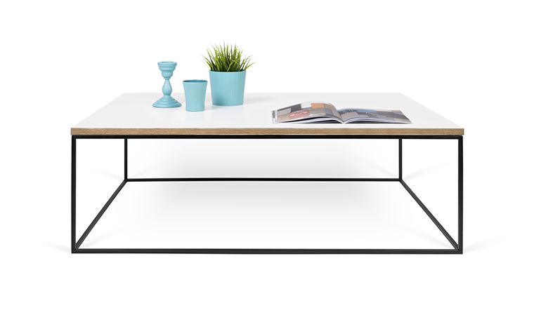 Table basse blanc laqué pied bois