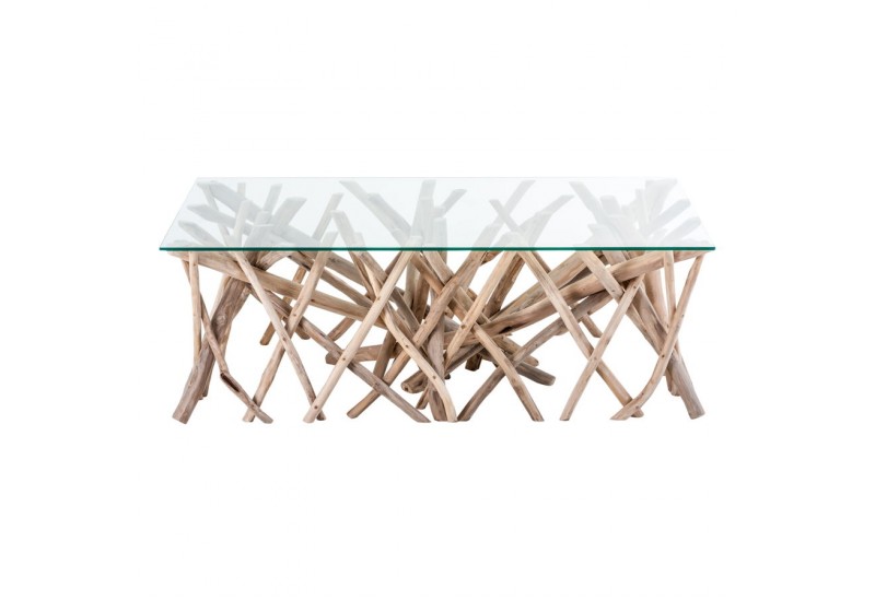 Table basse bois flotté blanc