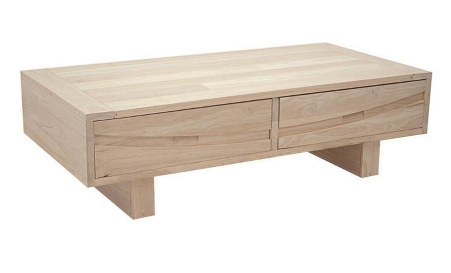 Table basse 2 tiroirs - blanc laqué mat et imitation bois foncé