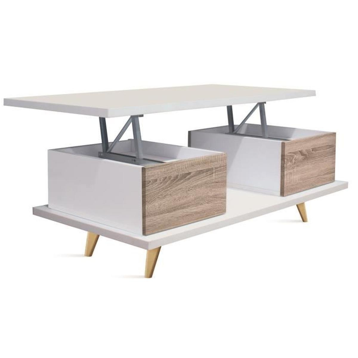 Table basse rectangulaire en bois avec tiroir et niche l120cm pablo