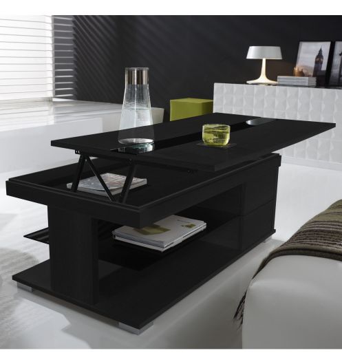 Table basse en bois noir et verre