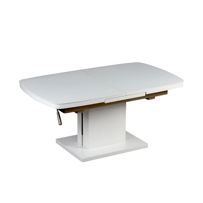 Table basse relevable extensible blanc laque
