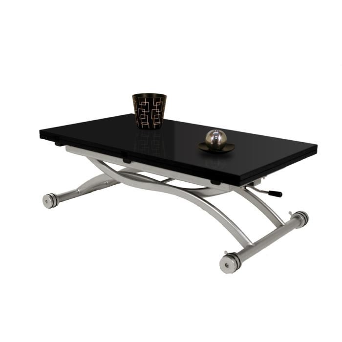 Table basse relevable verre noir