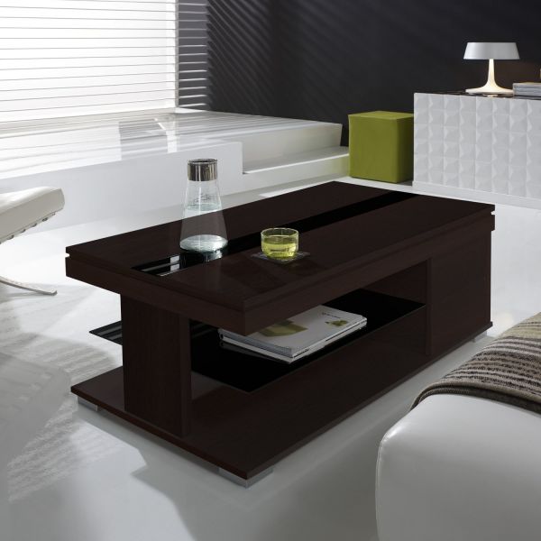 Table basse verre et bois wengé