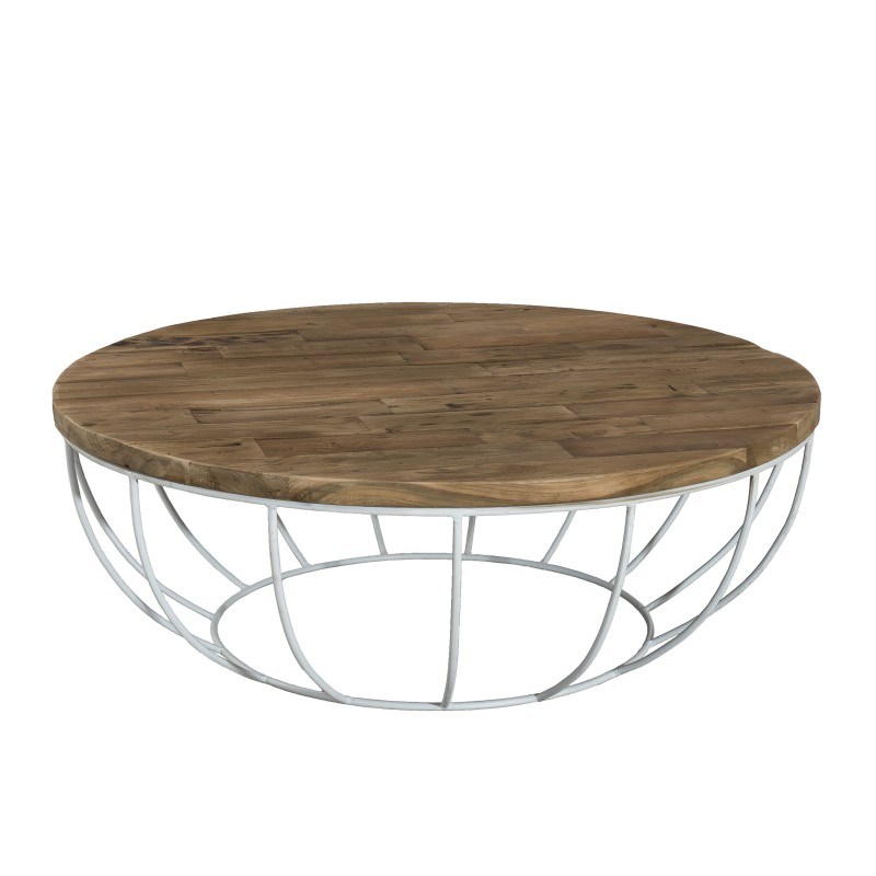 Table basse ronde bois blanchi