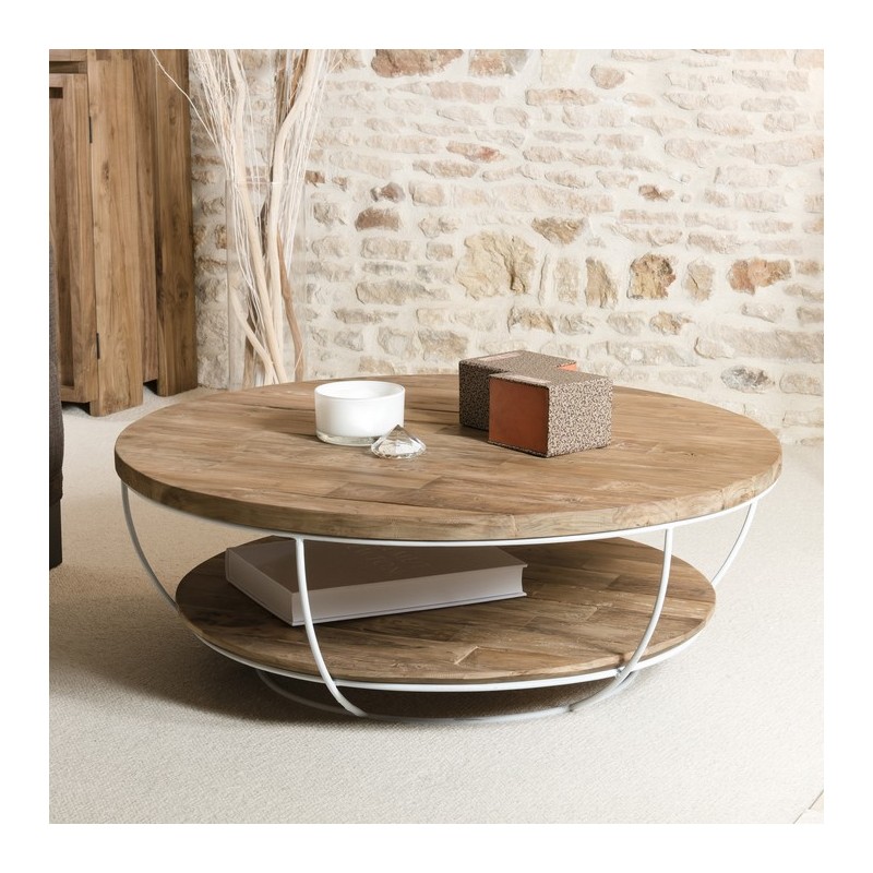 Table basse bois metal blanc