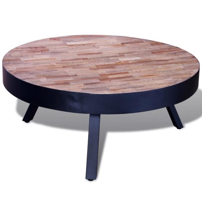 Table basse ronde en bois et metal
