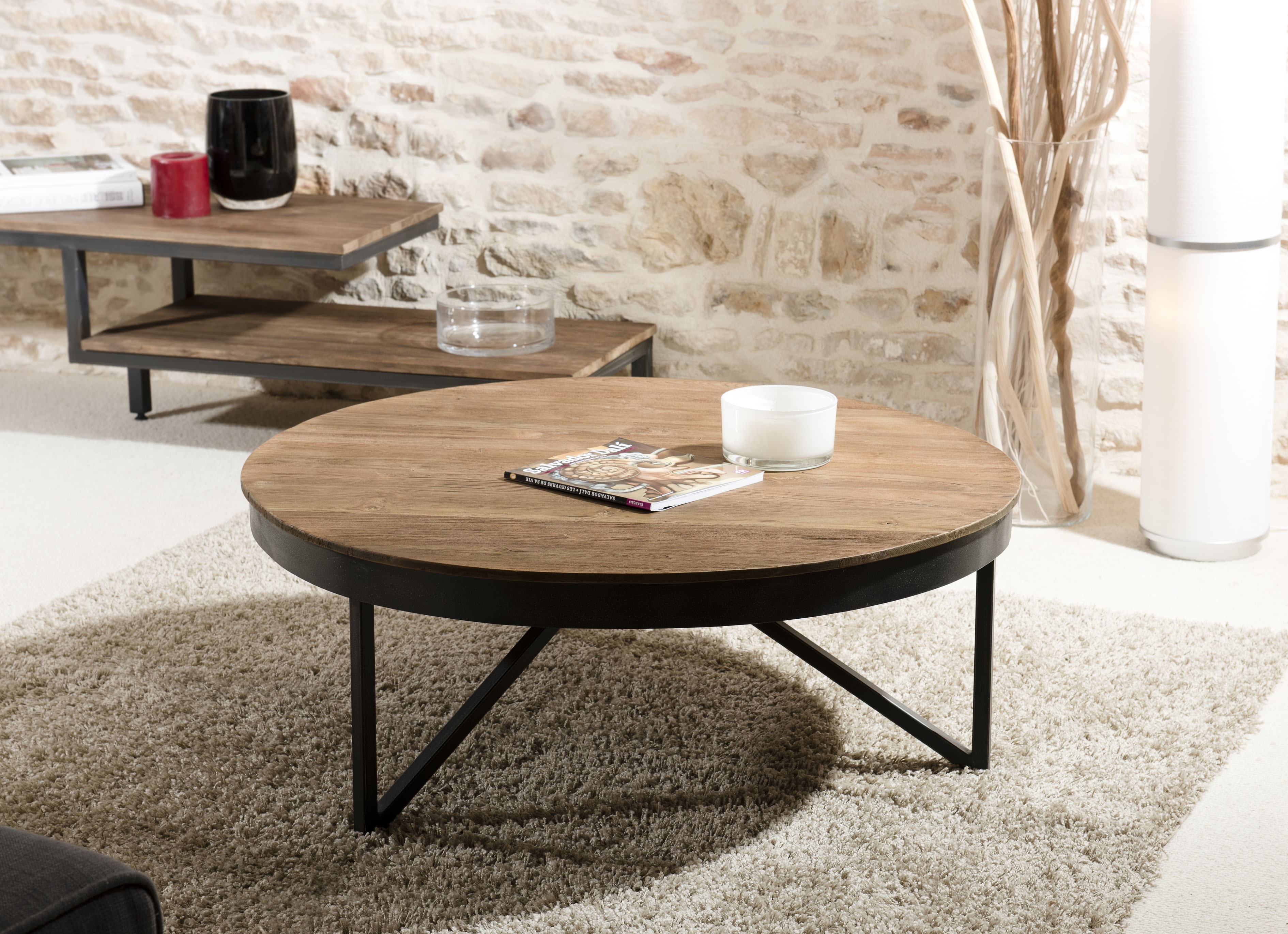 Table basse bois pieds noirs