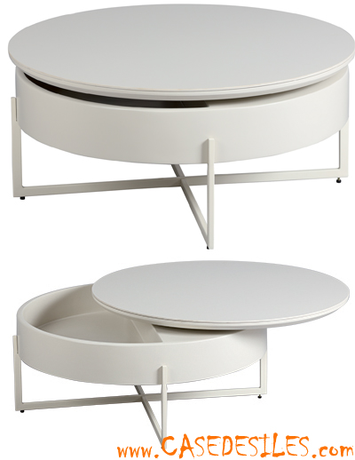 Table basse ronde en bois avec tiroir