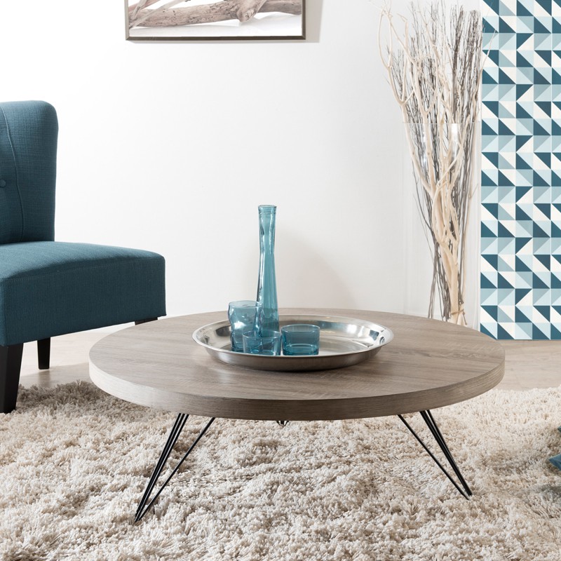 Table basse ronde bois et gris