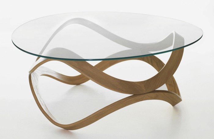 Table basse salon bois verre