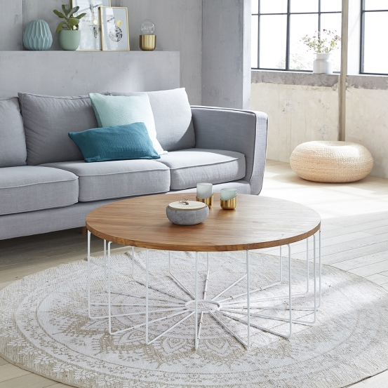 Table basse bois et metal ronde