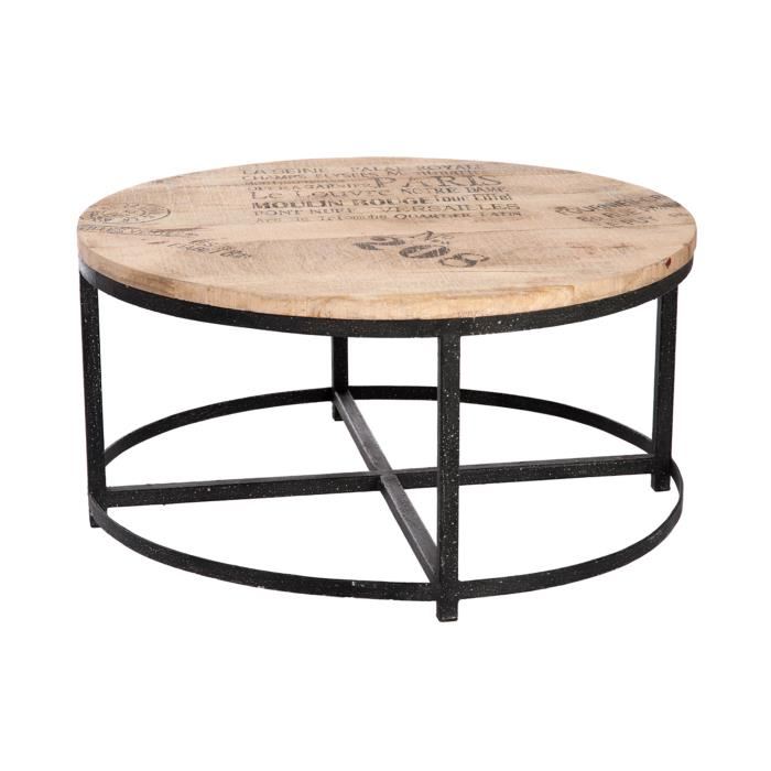 Table basse ronde acier bois