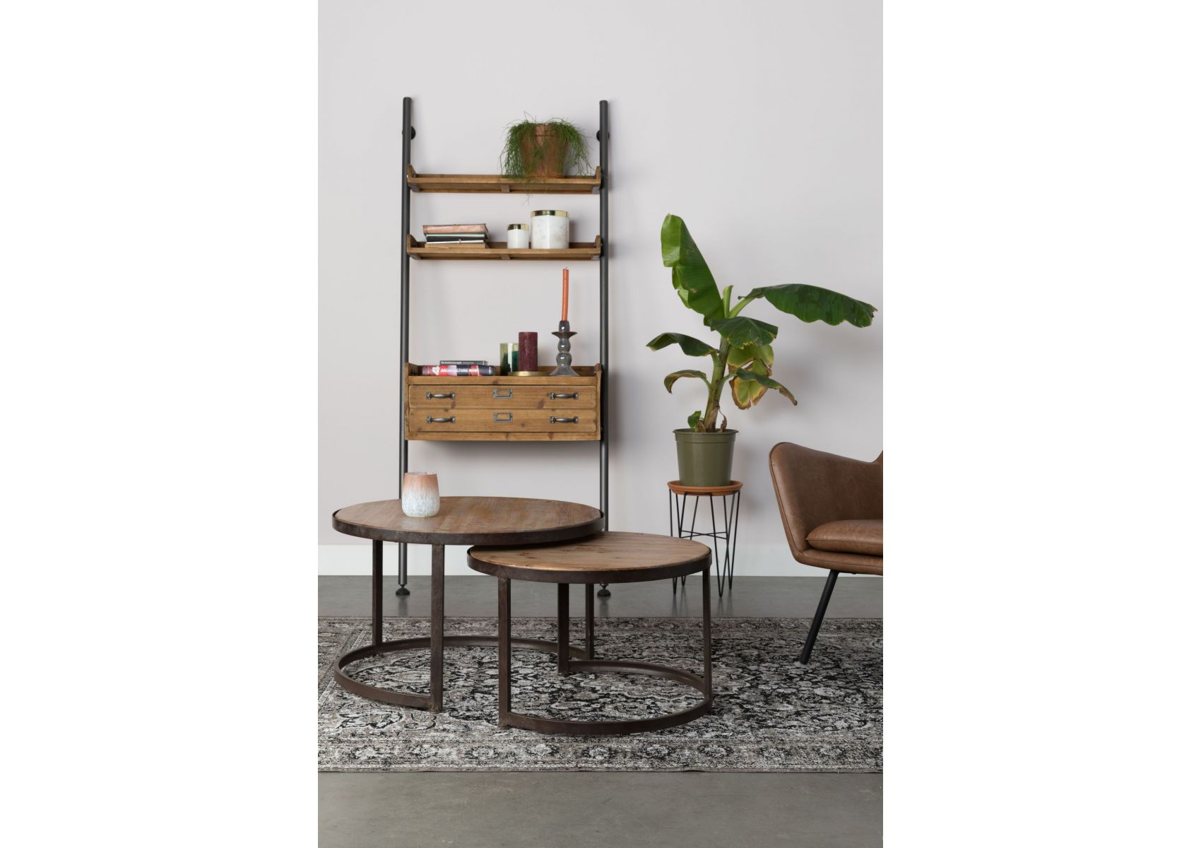 Table basse gigogne ronde bois et metal
