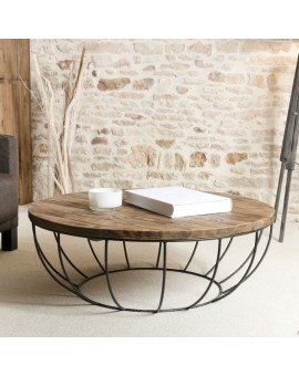 Table basse scandinave bois metal ronde
