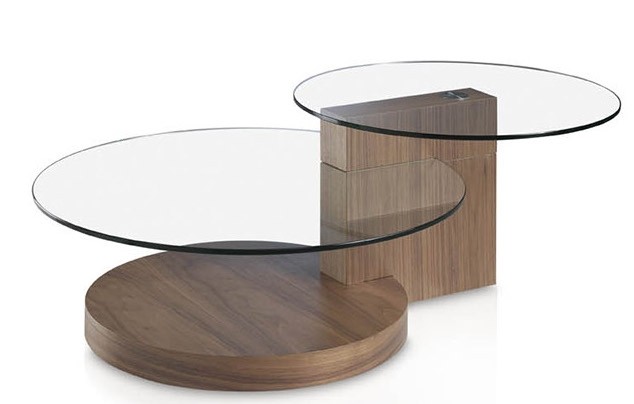 Table basse ronde bois et verre