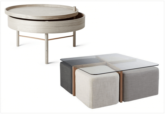 Table basse ronde avec pouf