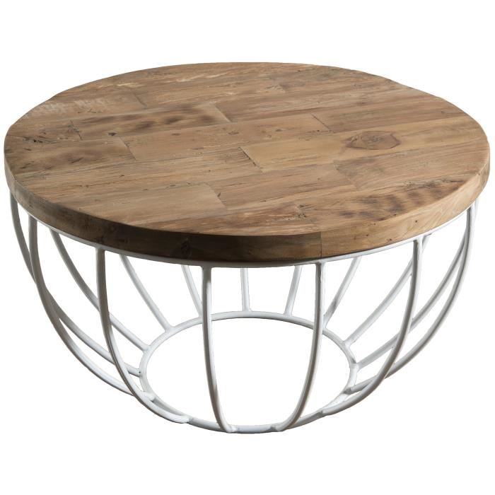Table basse ronde blanc et bois