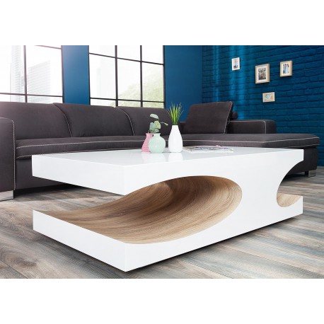 Table basse blanc laque bois