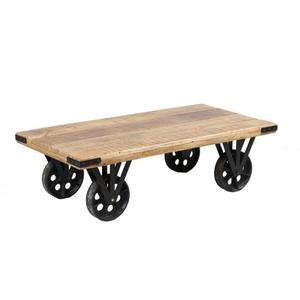 Table basse bois grosse roulette