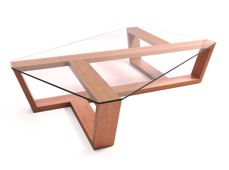 Table basse salon verre bois
