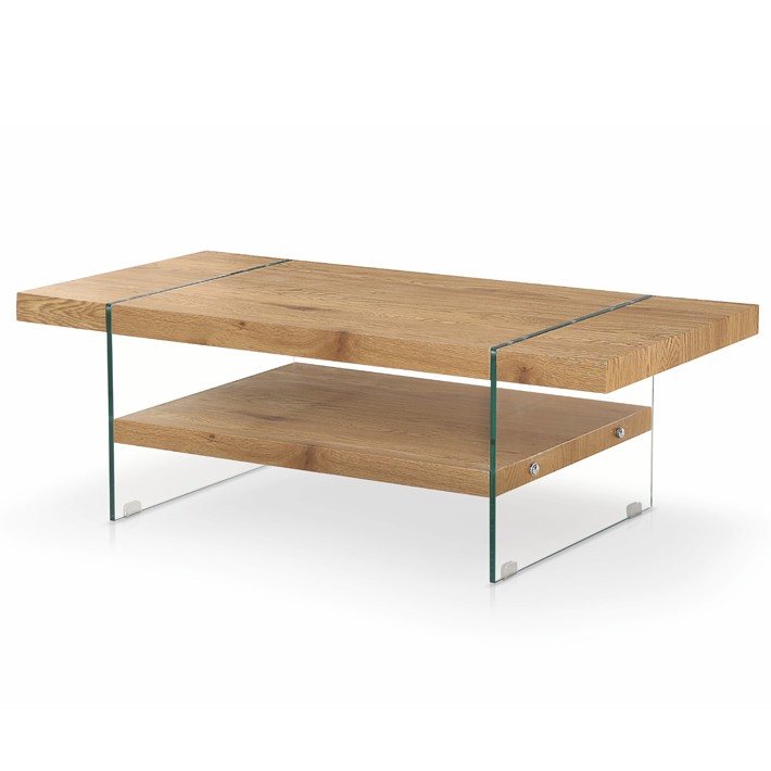 Table basse en bois et verre rectangulaire
