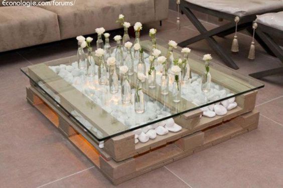 Palette table basse verre