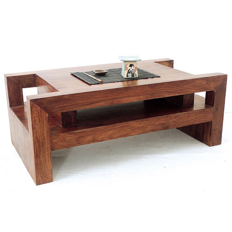 Table basse blanche et bois avec tiroir