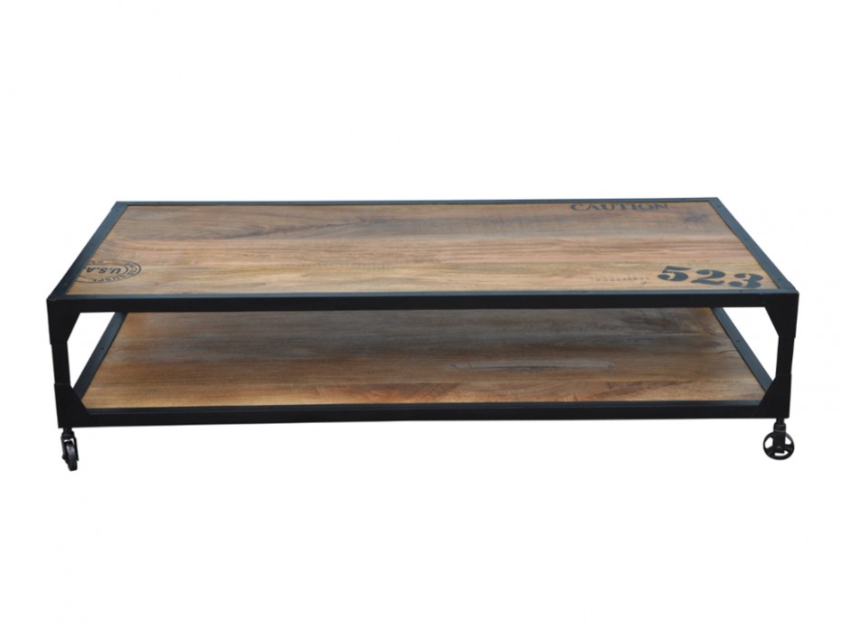Table basse roulette bois metal