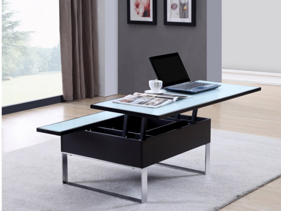 Table basse grise avec plateau relevable
