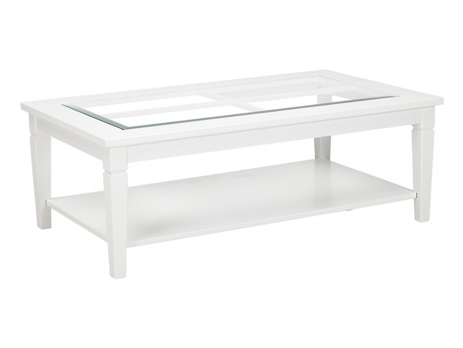 Table basse bois blanc verre