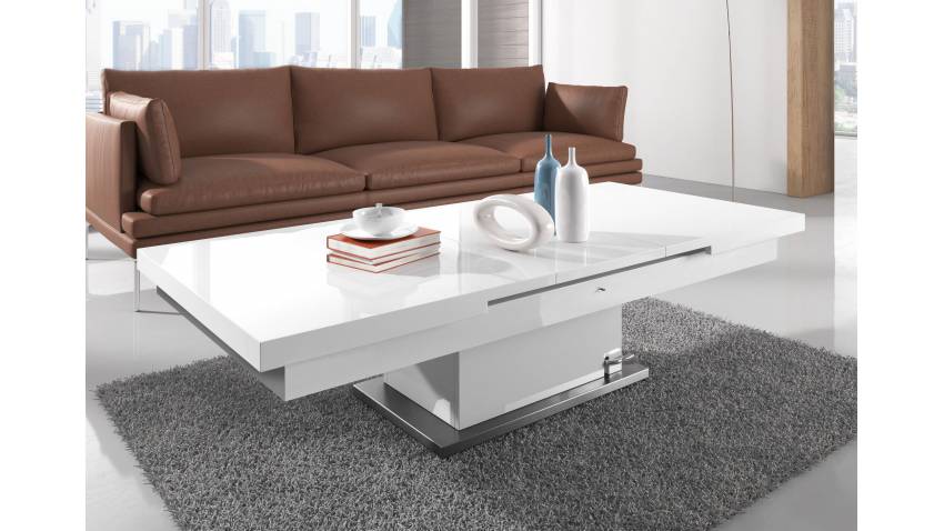 Table basse relevable laquee blanc