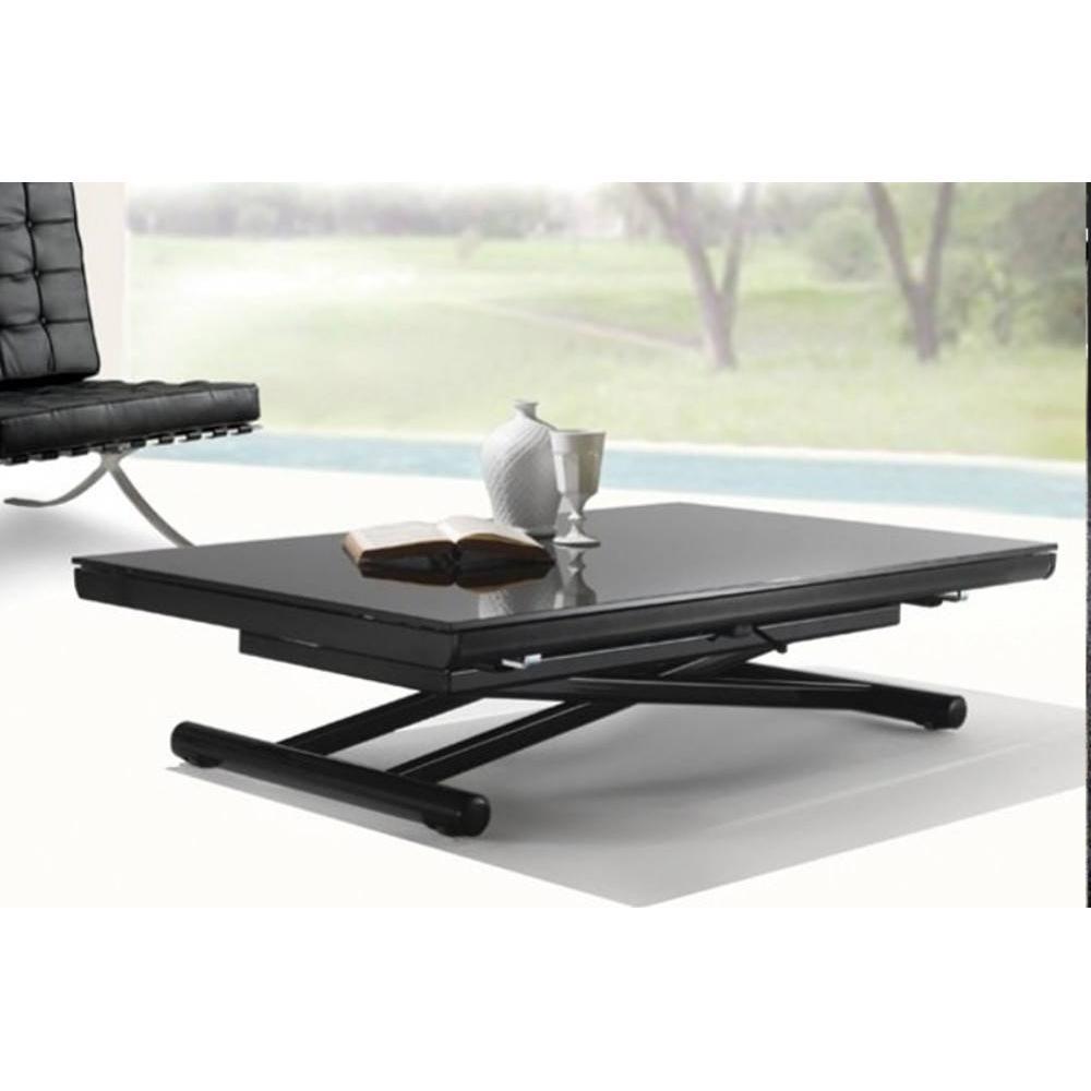 Table basse relevable verre noir