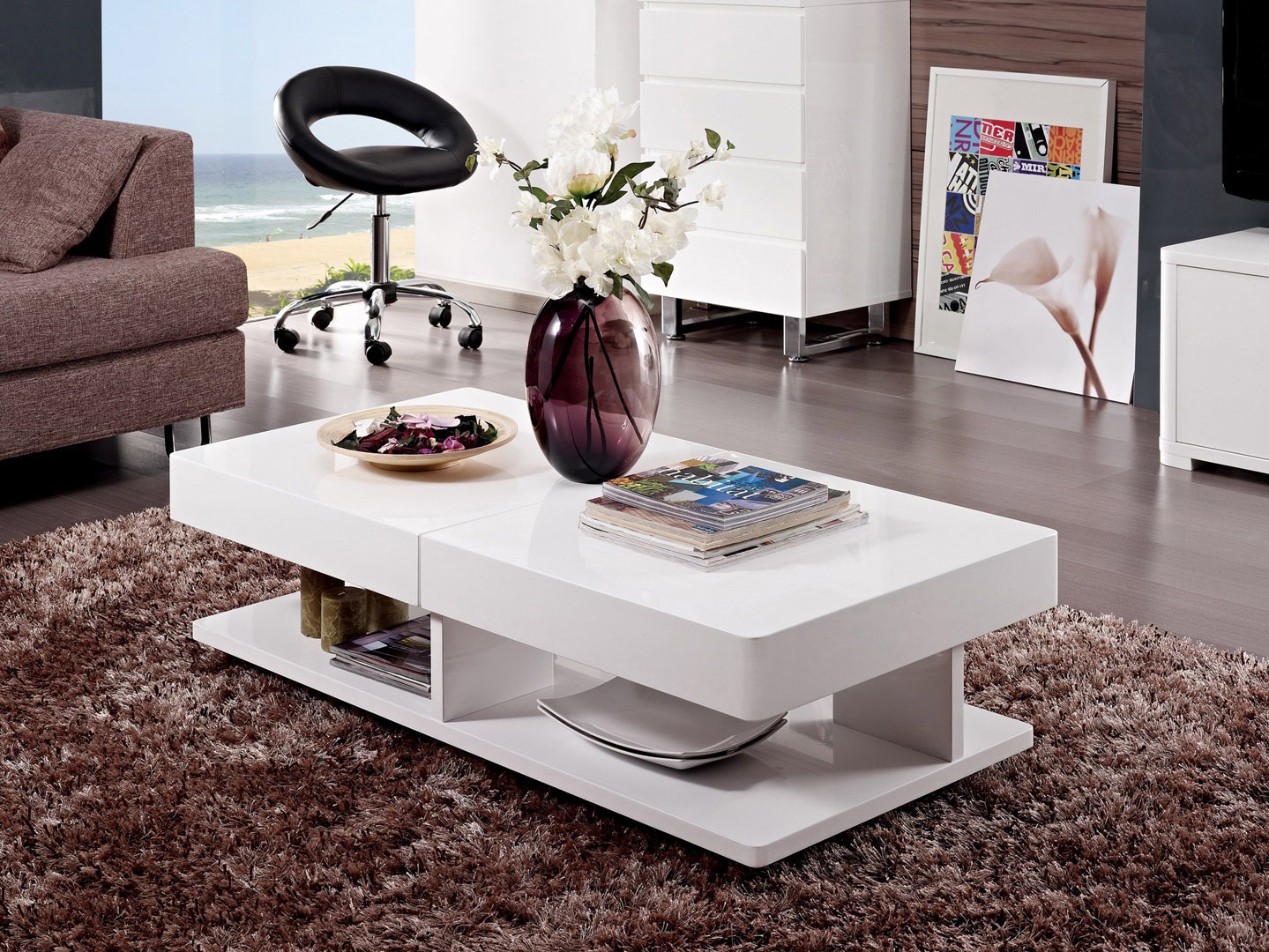 Table basse design blanc laqué verseau