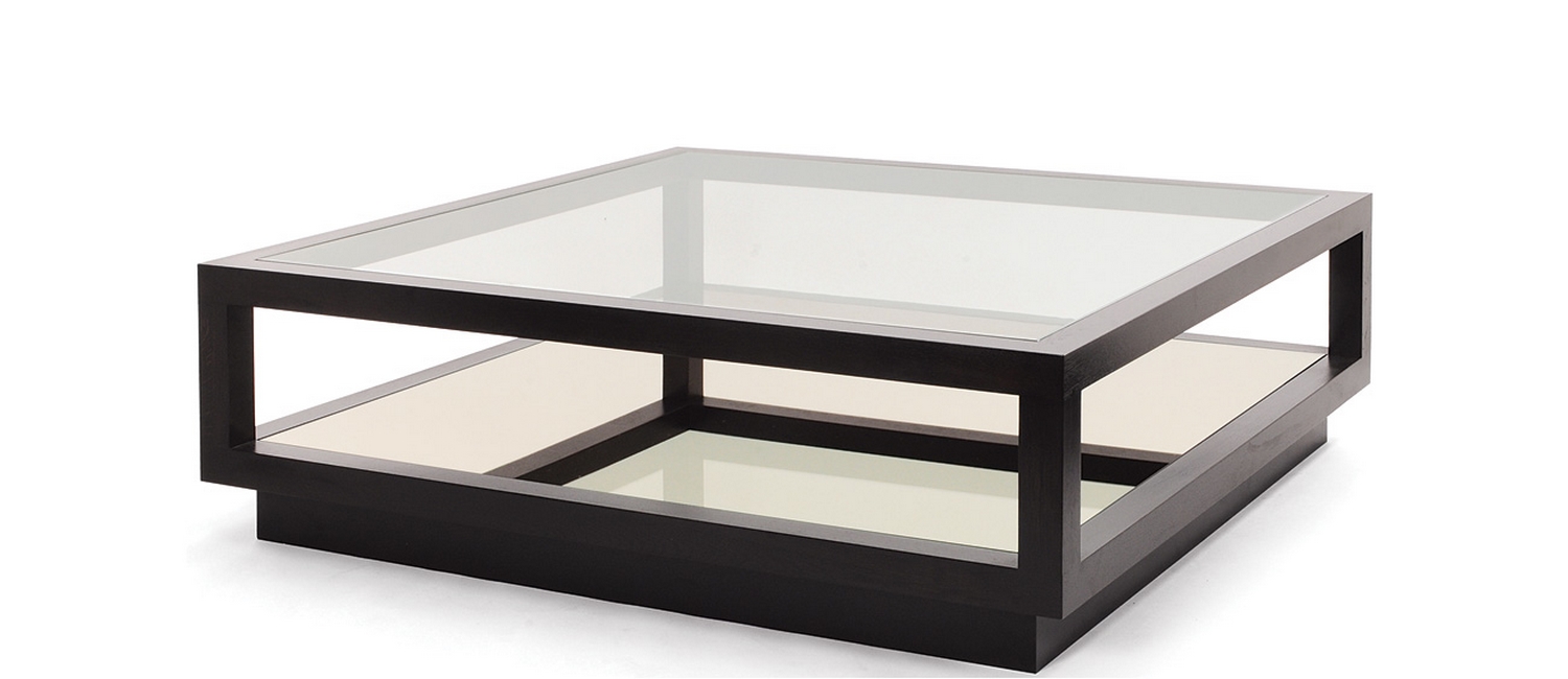 Table basse carré bois et verre