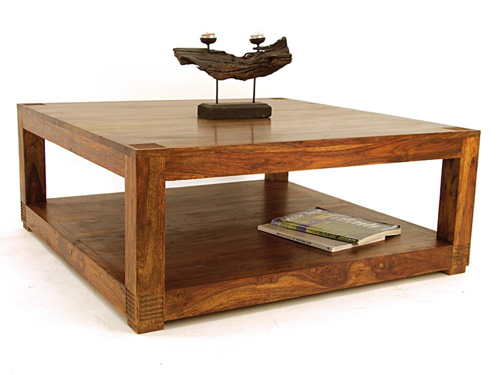 Table basse carre verre et bois