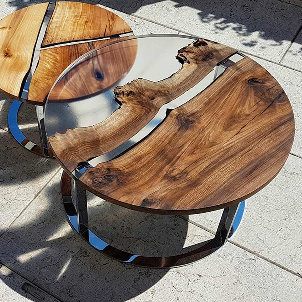 Table basse bois et resine