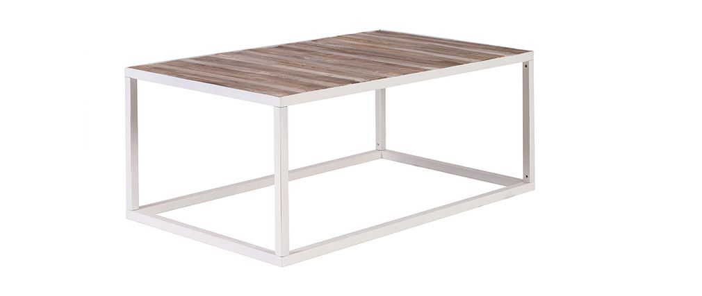 Table basse bois blanchi et metal