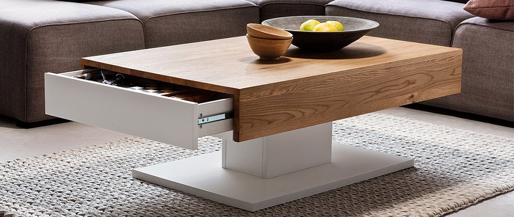 Table basse bois tiroir blanc