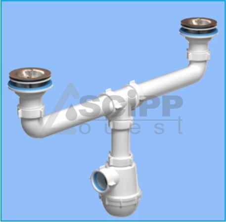 Siphon pour evier 2 bacs