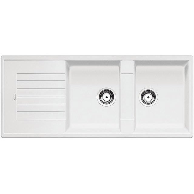 Evier blanc 2 bacs 1 égouttoir