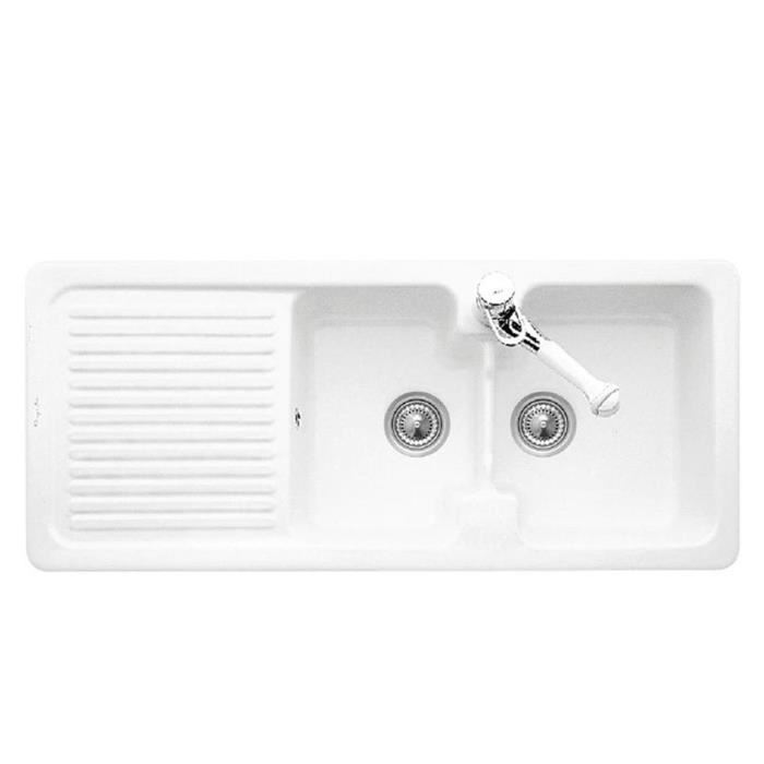 Evier céramique blanc villeroy & boch targa 2 bacs 1 égouttoir